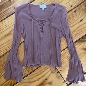 Kendall and Kylie Boho Style Lace Up Bell Sleeve Top - Witchcore Witchy